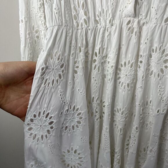 MAJE Rapala Dress Women 40 Large Eyelet Mini A-Line White Lined Pockets Viscose - Picture 6 of 16